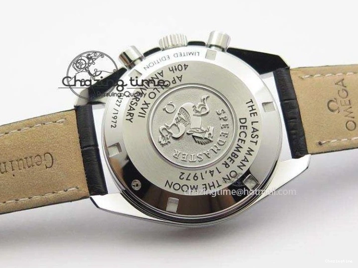 0322 Minimalist Speedmaster Apollo XVII Gray Dial On Black Leather Strap Manual Winding Chrono Movement 8222